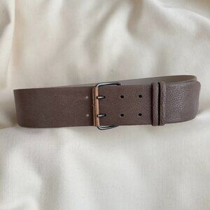 Brunello Cucinelli Wide Leather Belt in Taupe Leather, Size Medium